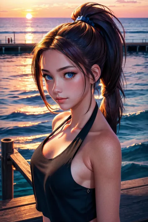 4K resolution,8K resolution,beautiful,Highest quality,Absolutely wonderful,Very detailed,Ultra-high resolution,masterpiece,Realistic,Realistic,Increased depth of field,Cinematic Light,
One elegant mature woman,
braided ponytail,精巧なディテールのbeautiful顔,Moist eyes,Sensual look,Glossy skin make-up,Transparent white skin,Very sensitive skin,Great proportions,Glamorous Body,Anatomically correct body,
Bikini Swimwear,Summery design,Beautifully detailed pattern,Detailed cloth texture,
Romantic seaside scenery,Dark night sky,Coastline stretching to the horizon,Deserted beach,Dark sea surface,
Cinematic Angle,