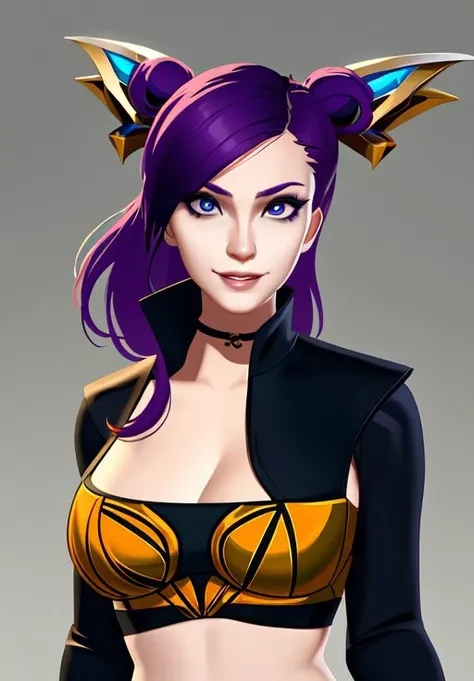 sfw, <lora:kda_kaisa:0.8>, kda_kaisa, portrait, smirk, (, alluring, charming:1.3), enchanting, (trending on CGSociety, trending on pixiv, contest winner:1.3)
