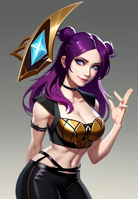 sfw, <lora:kda_kaisa:0.8>, kda_kaisa, portrait, smirk, (seductive, alluring, charming:1.3), enchanting, (trending on CGSociety, trending on pixiv, contest winner:1.3)