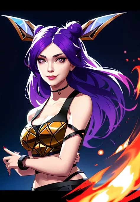 sfw, <lora:kda_kaisa:0.8>, kda_kaisa, portrait, smirk, (seductive, alluring, charming:1.3), hot, (trending on CGSociety, trending on pixiv, contest winner:1.3)