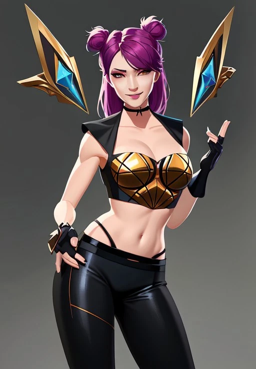 sfw, <lora:kda_kaisa:0.8>, kda_kaisa, portrait, smirk, (seductive, alluring, charming:1.3), beautiful, (trending on CGSociety, trending on pixiv, contest winner:1.3)
