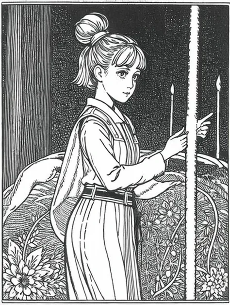 A girl, <lora:Bilibin_BW:0.7>