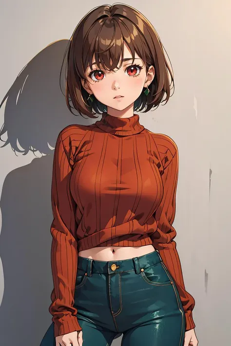 (masterpiece, best quality), 1girl,   <lora:chara-10:1> Chara,solo,short hair,brown hair,red eyes,striped,green sweater,blue pants