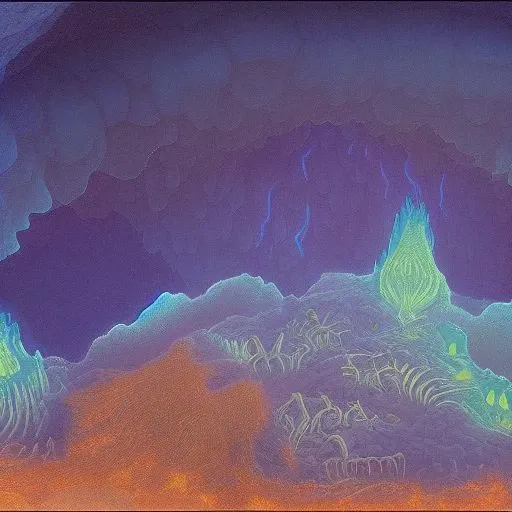 iridescent-illustration-style caves