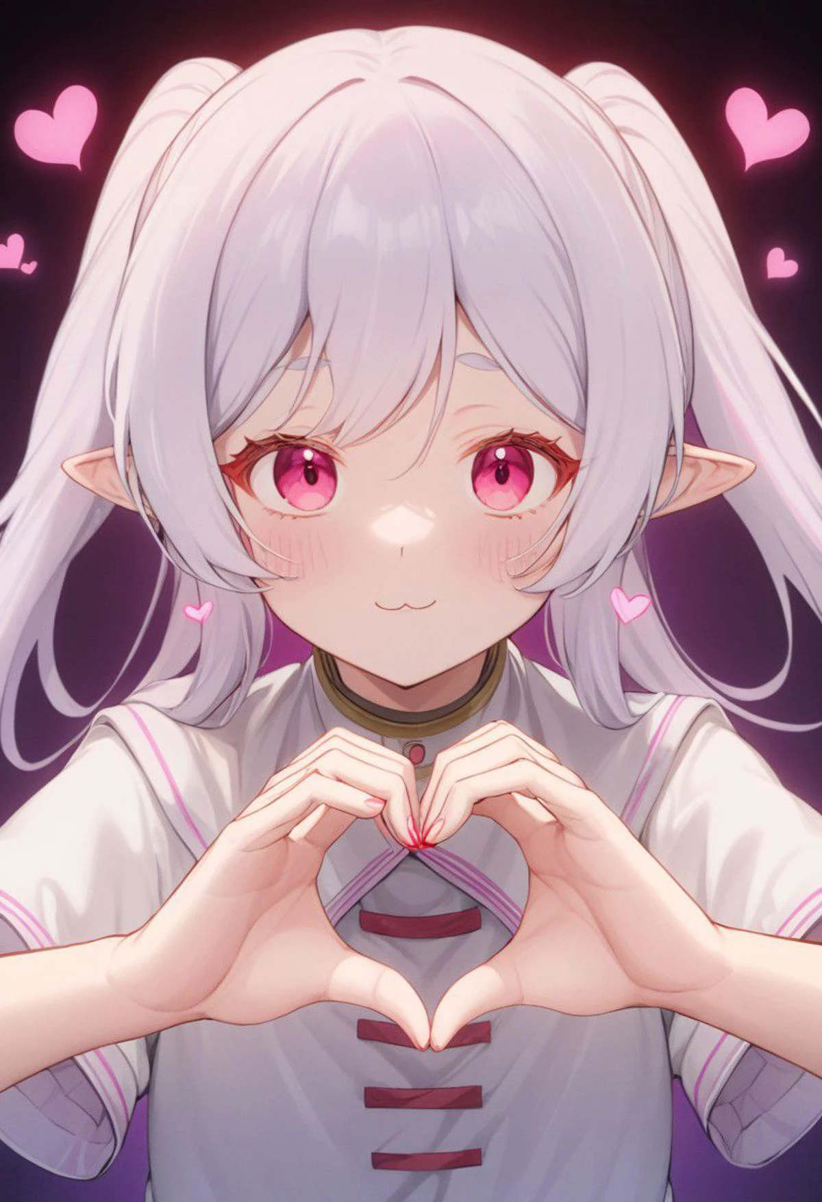 1girl, heart hands, vivid, colorful, masterpiece, best quality, high quality, absurdres, Frieren, owoface