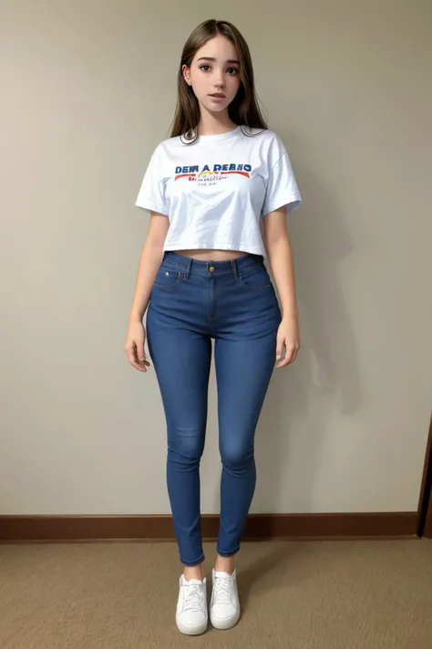 (full body shot:1.4), <lora:LauraTaylor_v1:.9> LauraTaylor wearing a t-shirt and jeans