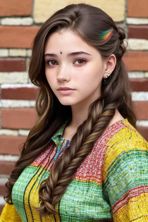 (mosaic style, fragmented, colorful, patterned, highly detailed:1.2) <lora:LauraTaylor_v1:.9> LauraTaylor, focus on eyes, close up on face, hair styled side fishtail braid hair, soft focus,