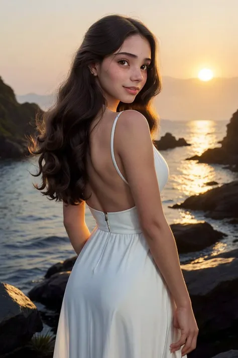 (romantic style, dramatic, emotional, nature, highly detailed:1.2) (eye level, headshot:1.2) <lora:LauraTaylor_v1:.9> LauraTaylor, smiling, from behind,4:: she is wearing longpao, her hair is styled as Straight Sleek and Straight, BREAK she is (pretending to be a Bond Girl:1.1), warm golden hour lighting, Kodak Vision3 ,50mm ,