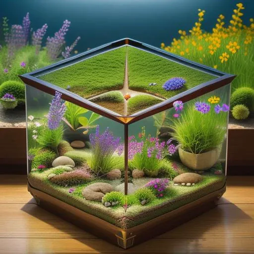 A peaceful meadow filled with wildflowers, <lora:Just_In_Case:1>, terrarium