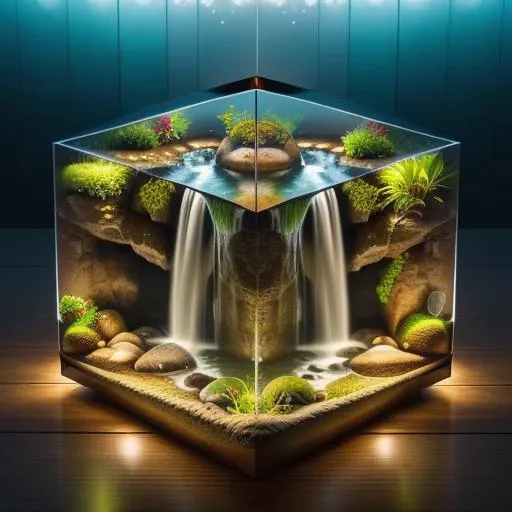 A majestic waterfall cascading into a crystal-clear pool, <lora:Just_In_Case:1>, terrarium