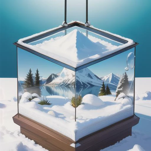 A serene lake reflecting snow-capped mountains <lora:Just_In_Case:1> terrarium