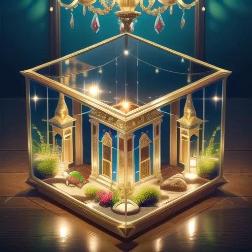 octane rendering of (An ornate antique mirror with gilded edges reflecting the opulent grandeur of a ballroom filled with elegantly dressed dancers twirling under glittering chandeliers the strains of a waltz floating through the air:1.2) , in a glass display case, oled display, dramatic lighting, octane, micro detail, glow, depth of field, Terrarium, knolling case, knollingcase, <lora:Just_In_Case:1>