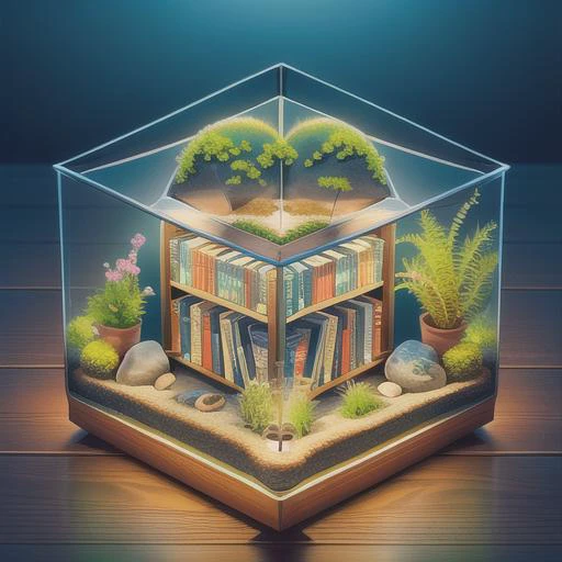 A quiet library filled with ancient books <lora:Just_In_Case:1> terrarium