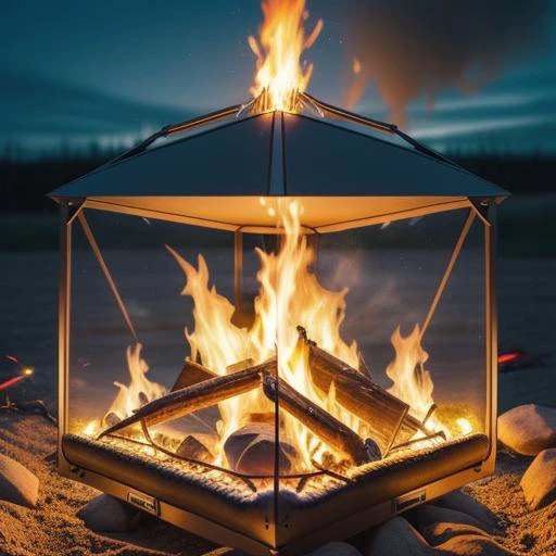A group of friends roasting marshmallows around a campfire, <lora:Just_In_Case:1>, terrarium