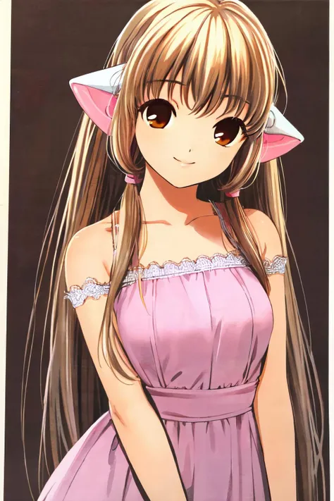 <lora:Chobits:0.7>CHII,robot ears,bare shoulders, blonde hair,very long hair,dress,brown eyes,shoes,
(best quality, masterpiece, RAW photo,ultra-detailed:1.2), <lyco:GoodHands-beta2:1.0>,1girl,solo,looking at viewer,smile