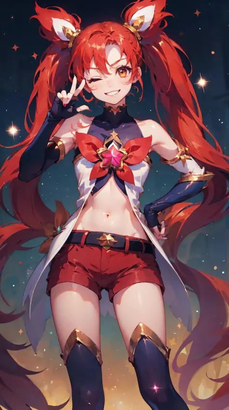 Magical girl　Orange bob hair　Black costume　mini skirt　16 years old　A relaxed expression　universe space