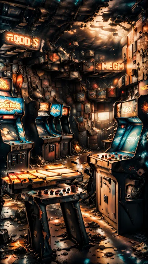 post-apocalyptic_play_zone,a room with several machines,Filip Hodas,unreal engine render,a 3D render,neogeo,<lora:post-apocalyptic_play_zone-10:1>,