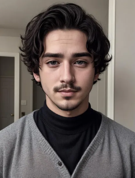 instagram photo, closeup face photo of 23 y.o man in black sweater, cleavage, pale skin, <lora:Jaimie_OC:0.5> jaimie, black_hair, facial_hair