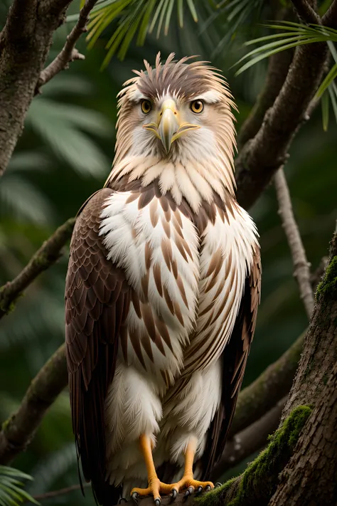 award winning wildlife ,philippine eagle ,detailed feathers,at the forest,looking at the viewer(medium long shot:1.4), 35mm film still, ultra photorealistic, photorealism,taken with hasselblad H6D 100c, the HCD 24mm lens, hazy mood, cinematic dramatic lighting, cold muted colors, (DOF:1.4), sharp focus, (perfect real extremely details), amazing fine detail, absurdres, hyper realistic lifelike texture, dramatic lighting <lora:more_wildcardX_details:0.5>