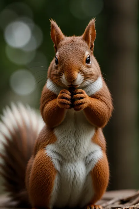 blurry, award winning wildlife ,squirrel,holding a acorn nut,smiling ,close up photo, detailed furry hair,at the forest,facing viewer(medium long shot:1.4), 35mm film still, ultra photorealistic, photorealism,taken with hasselblad H6D 100c, the HCD 24mm lens, hazy mood, cinematic dramatic lighting, cold muted colors, (DOF:1.4), sharp focus, (perfect real extremely details), amazing fine detail, absurdres, hyper realistic lifelike texture, dramatic lighting <lora:more_wildcardX_details:0.5>