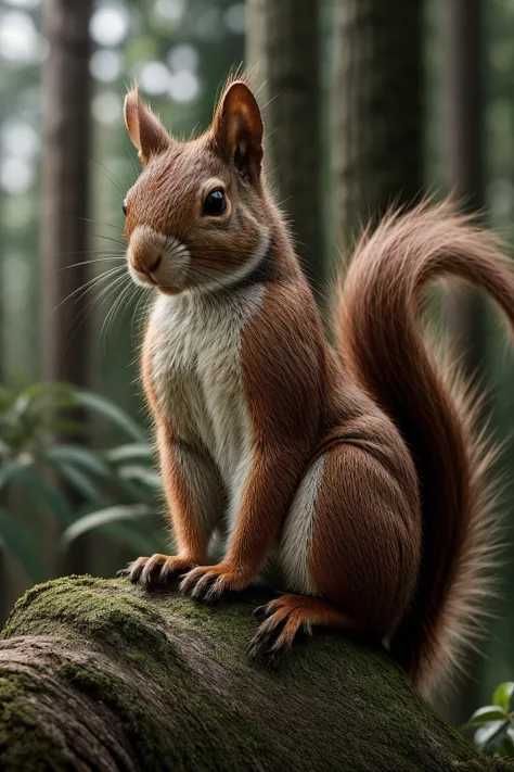 blurry, award winning wildlife ,squirrel,detailed feathers,at the forest,facing viewer(medium long shot:1.4), 35mm film still, ultra photorealistic, photorealism,taken with hasselblad H6D 100c, the HCD 24mm lens, hazy mood, cinematic dramatic lighting, cold muted colors, (DOF:1.4), sharp focus, (perfect real extremely details), amazing fine detail, absurdres, hyper realistic lifelike texture, dramatic lighting <lora:more_wildcardX_details:1>