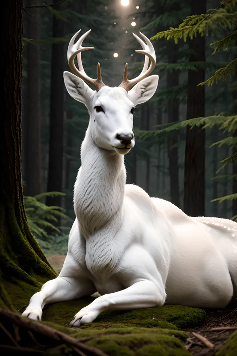 award winning wildlife (medium long shot:1.4), 35mm film movie still, ultra photorealistic, photorealism,(white deer) moon light,in the forest,blurry background, taken with hasselblad H6D 100c, the HCD 24mm lens, hazy mood, cinematic dramatic lighting, cold muted colors, (DOF:1.4), sharp focus, (perfect real extremely details), amazing fine detail, absurdres, hyper realistic lifelike texture, dramatic lighting
