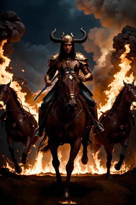 masterpiece,high quality,(fantasy dark horse,dark horse,demon king)(cinematic pose,running,) (war battle ground, fire, burning background ), taken with hasselblad H6D 100c, the HCD
