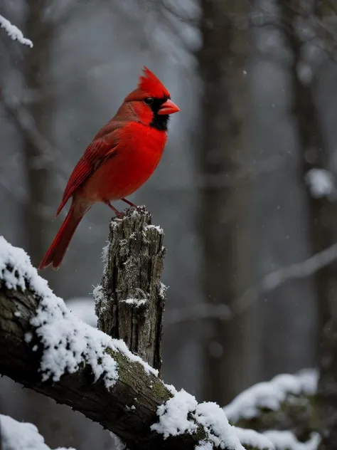 photograph, Northern Cardinal, Fairy-Tale, at Midday, Overdetailed art, Demoscene, Ilford FP4 125, 80mm, vibrant colors