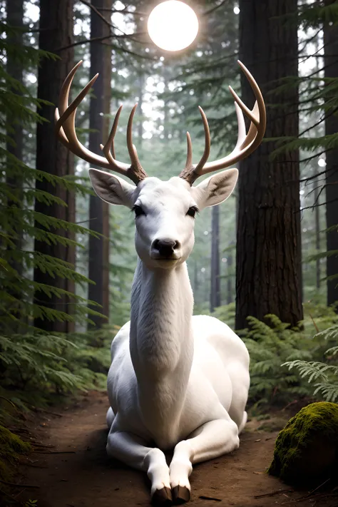 award winning wildlife (medium long shot:1.4), 35mm film movie still, ultra photorealistic, photorealism,(white deer) moon light,in the forest,blurry background, taken with hasselblad H6D 100c, the HCD 24mm lens, hazy mood, cinematic dramatic lighting, cold muted colors, (DOF:1.4), sharp focus, (perfect real extremely details), amazing fine detail, absurdres, hyper realistic lifelike texture, dramatic lighting
