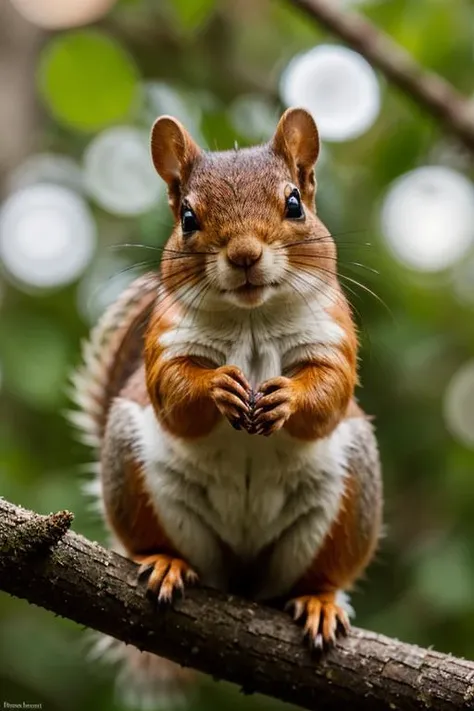 award winning wildlife (medium long shot:1.4), 35mm film still, ultra photorealistic, photorealism, european squirrel, sitting on branch, holding a hazelnut, looking at viewer, larger eyes to look cuter, cute smile, taken with hasselblad H6D 100c, the HCD 24mm lens, hazy mood, cinematic dramatic lighting, cold muted colors, (DOF:1.4), sharp focus, (perfect real extremely details), amazing fine detail, absurdres, hyper realistic lifelike texture, dramatic lighting