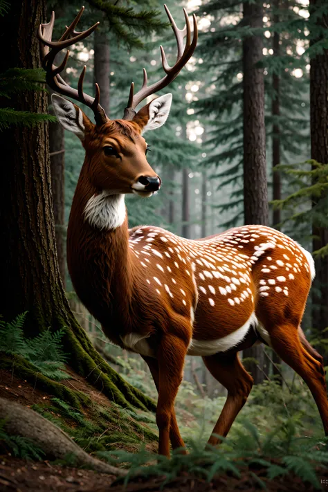award winning wildlife (medium long shot:1.4), 35mm film still, ultra photorealistic, photorealism,(deer) ,in the forest, taken with hasselblad H6D 100c, the HCD 24mm lens, hazy mood, cinematic dramatic lighting, cold muted colors, (DOF:1.4), sharp focus, (perfect real extremely details), amazing fine detail, absurdres, hyper realistic lifelike texture, dramatic lighting