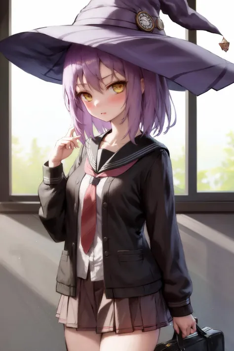masterpiece, best quality, highres, 1girl estelle, witch hat, (serafuku school uniform:1.2) <lora:estelle:1>