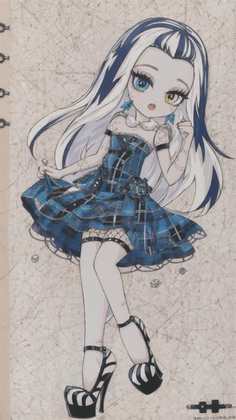 masterpiece, best quality, extremely detailed, BREAK, <lora:Frankie_MH:0.8> frankie MH, heterochromia, long hair, high heels, pale skin, screws, (scars, stitched:1.10), <lora:more_details:0.2> BREAK, <lora:outfit_tornclothes:0.8> torn, torn clothes