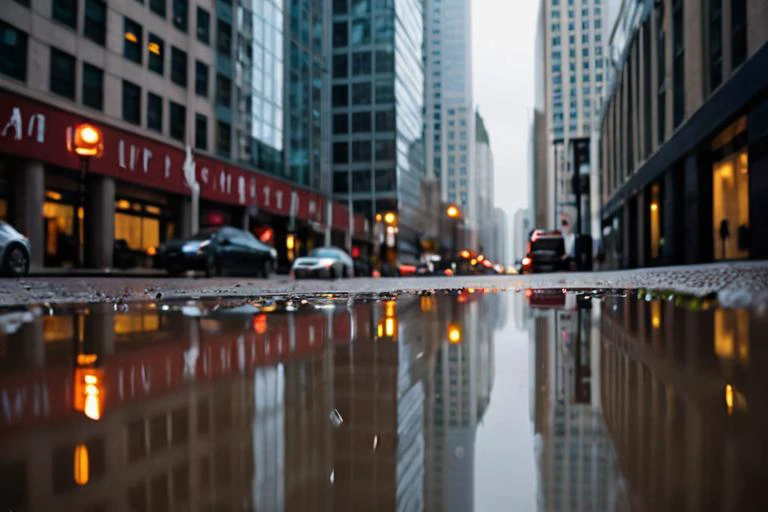 cinematic film still stunning professional architecture photograph,reflections of towering skyscrapers in the rain puddles on a city street,highly detailed,RAW photo,8k,sharp focus,rich colors, . shallow depth of field, vignette, highly detailed, high budget, bokeh, cinemascope, moody, epic, gorgeous, film grain, grainy