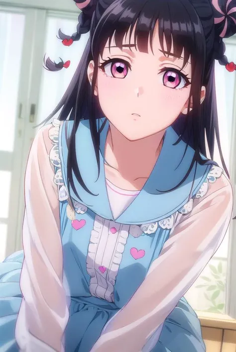 ((masutepiece)), ((Best Quality)), (Ultra-detailed), Anime style, look down from above, on the bed, Cute s, 1girl in, Solo, underwear00, ((Beautiful eyes)), large full breasts, Smile