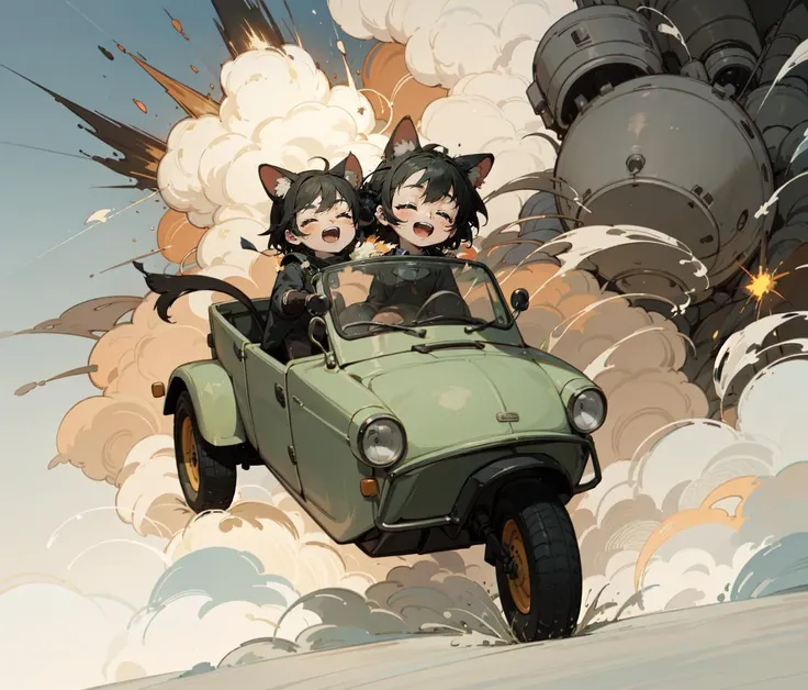 masterpiece,best quality,daihatsu_midget,(three-wheeler:1.3),(explosion:1.4),
a lot chibis riding daihatsu_midget,:d,closed eyes,open mouth,animal ears and tail,
<lyco:daihatsu_midget_v10:0.6>