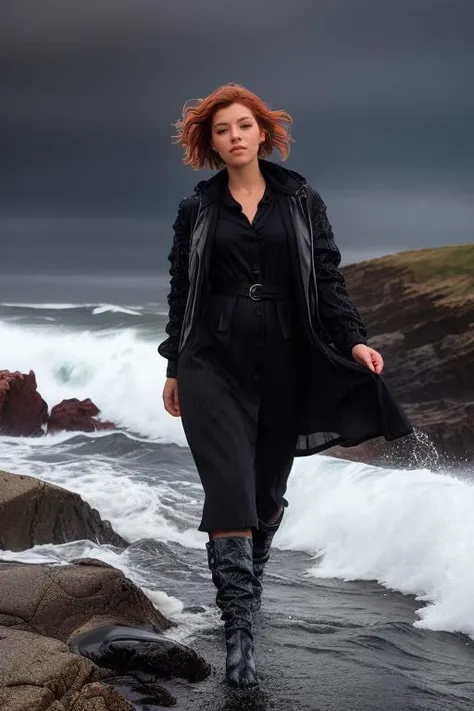 DEN_redd_SG ,
(portrait of a lighthouse keeper (walking on the rocks:1.2) on a dark (stormy night:1.2) wearing a yellow raincoat in the wind, (waves crashing:1.2) into the rocks, (storm:1.2), (wind swept:1.2), (gale:1.1), (tsunami:1.1), lighthouse, (night time:1.2), (wet rocks, rocks, rocky:1.2), (splashing waves:1.2), waves, (ocean spray:1.2), (lighthouse:1.1):1.2),
bokeh, f1.4, 40mm, photorealistic, raw, 8k, textured skin, skin pores, intricate details <lora:epi_noiseoffset2:1>, epiCRealism <lora:ClothingAdjuster3:-1>