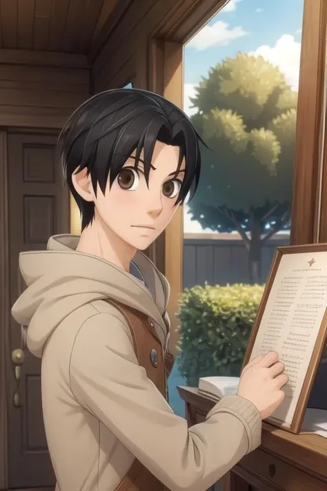 masterpiece, best quality, game cg, 1boy, solo, male focus, looking at viewer, upper body, depth of field, , , <lora:shouta_kisa:0.74>, shouta_kisa, black hair, brown eyes, , Narnia: A land of talking animals and magical creatures, ruled by Aslan the lion, High definition