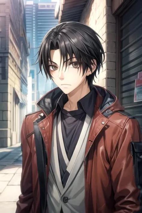 masterpiece, best quality, movie still, 1boy, solo, male focus, looking at viewer, , , anime coloring, , <lora:shouta_kisa:0.68>, shouta_kisa, black hair, brown eyes, texan costume, , 4k resolution