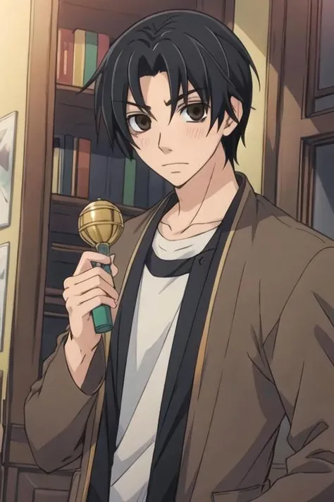 masterpiece, best quality, movie still, 1boy, solo, male focus, looking at viewer, , , anime coloring, , <lora:shouta_kisa:0.68>, shouta_kisa, black hair, brown eyes, , , islamic golden age,