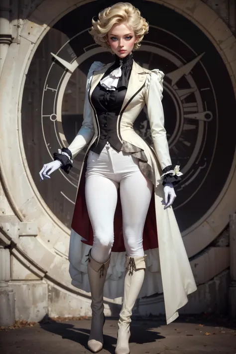 (masterpiece, best quality, ultra-detailed:1.3), 1girl wearing a r1d3r, (formal jacket), long sleeves, red (tailcoat), white pants, ascot, frills, high collar, high heel boots, cuffs, buttons, flower, puffy sleeves, white gloves, magical, enchanting, vibrant colors, medium breasts, curvy BREAK short blonde hair, laced hair  <lora:epiNoiseoffset_v2> <lora:VictorianRidingOutfit:0.8:LBW=0,0,0,0,0,1,1,1,1,1,1,0,0,0,0,0,0;>