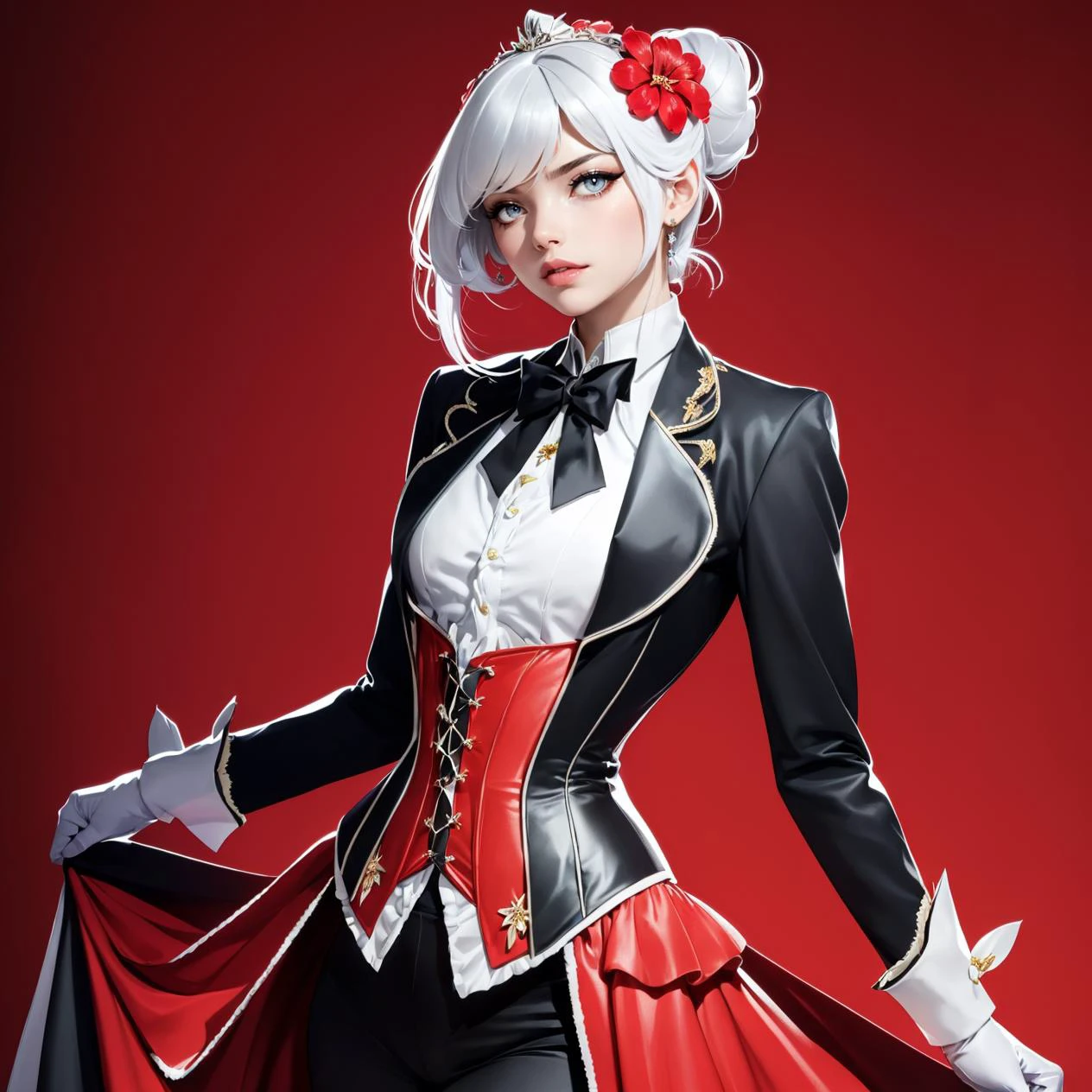(by Tsutomu Nihei:1.3), background dance floor, (flamenco dancing:1.2), (solo:1.3),r1d3r, jacket, tailcoat, tiara, pants, trim, cuffs, frills, corset, stand-up collar, bowtie,<lora:Outfit_soph-VictorianRidingDressRoyal:0.7>, (half body photo:1.3), solo, adult, pale skin, eyeliner, lipstick, long eyelashes, woman, medium breasts, mature,(swept-back updo hair, flower hair barette:1.3), ((tall coiffures and updo wig)),