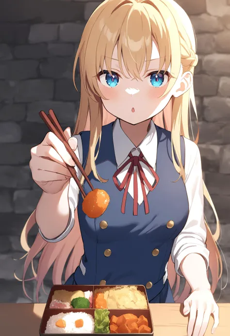 1girl,sincos, ningen mame, toosaka asagi,solo,medium breasts,school uniform,
feeding, food, open mouth, incoming food, looking at viewer, holding chopsticks, bento, <lora:feeding_XL_v1:0.9>
dutch angle, upper body, blonde hair, white eyes,expressionless, dungeon, shiny hair,,
best quality, very aesthetic, absurdres