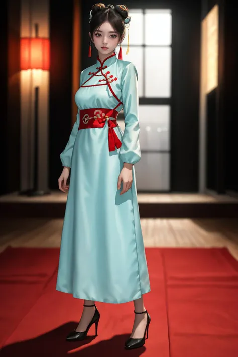 8k,highres,absurdres,masterpiece,best quality,original,extremely detailed CG,extremely detailed wallpaper,perfect lighting,<lyco:GoodHands-beta2:1>,
1girl,solo,blurry_background,looking_at_viewer,standing on the stage,
<lora:MIS_20240424124730:0.6> MIS,chinese clothes,cutout,double bun,long sleeves