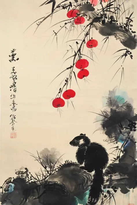 (masterpiece,best quality,,illustration), style of Qi Baishi, <lora:tbh170-sdxl:0.9>, oriental painting, fewer color, (only 1 stamp),