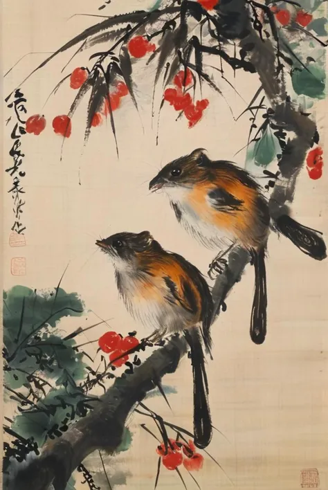 (masterpiece,best quality,,illustration), style of Qi Baishi, <lora:tbh170-sdxl:0.9>, oriental painting, fewer color