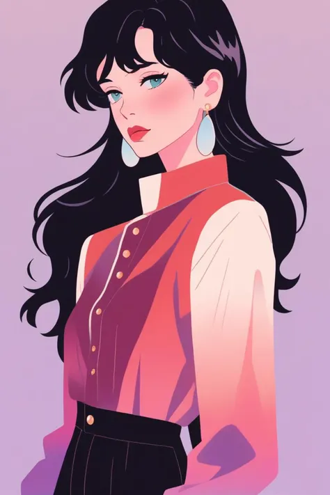 your name, illustrator, minimalism style, realistic , 1girl, lip, A velvet jumpsuit with statement earrings,Linen, Alabaster gradient background, Gradient hair,Mullet, actor ,Xanti Schawinsky, (masterpiece,best quality)