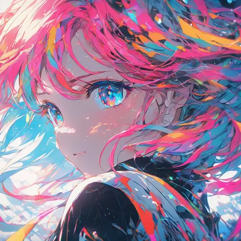 (masterpiece, best quality, 4k,ultra detailed),1girl,neon hair,highlights,depth of field,anime