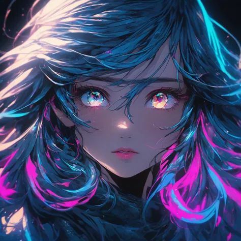 (masterpiece, best quality, 4k,ultra detailed),1girl,gradient neon hair,highlights,depth of field,illustrator,ultra detailed eyes,ultra detailed face,
