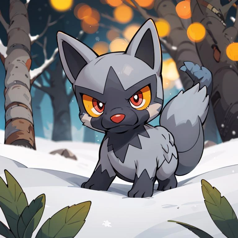 centered, award winning photo, (looking at viewer:1.2), | Poochyena_Pokemon, |snowy forest, | bokeh, depth of field, cinematic composition, | <lora:Poochyena_Pokemon_Anime:0.8>